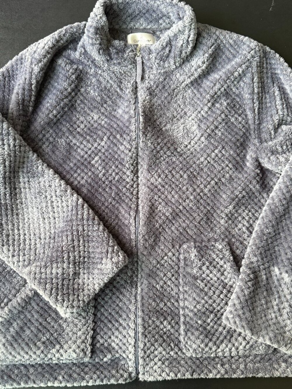 Cuddl Duds Plush Fleece Full Zip Jacket XL Blue Gray Cozy Soft Lounge